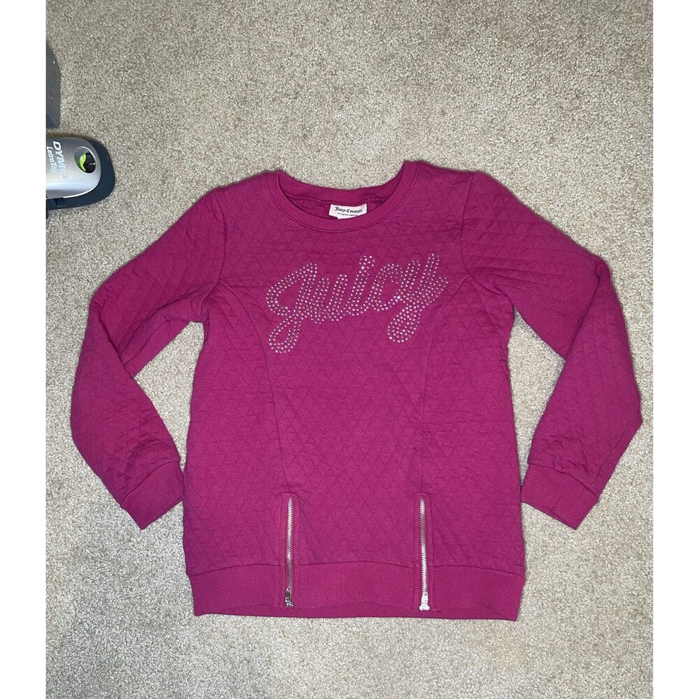 Juicy Couture Girls Pink Quilted Rhinestone Bling Sweatshirt Size 8/10 Zip Side